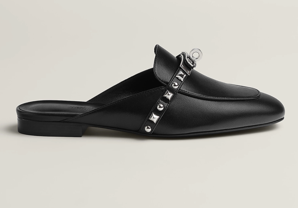 NEW Hermes Oz mule Black goatskin leather with Medor studs Size