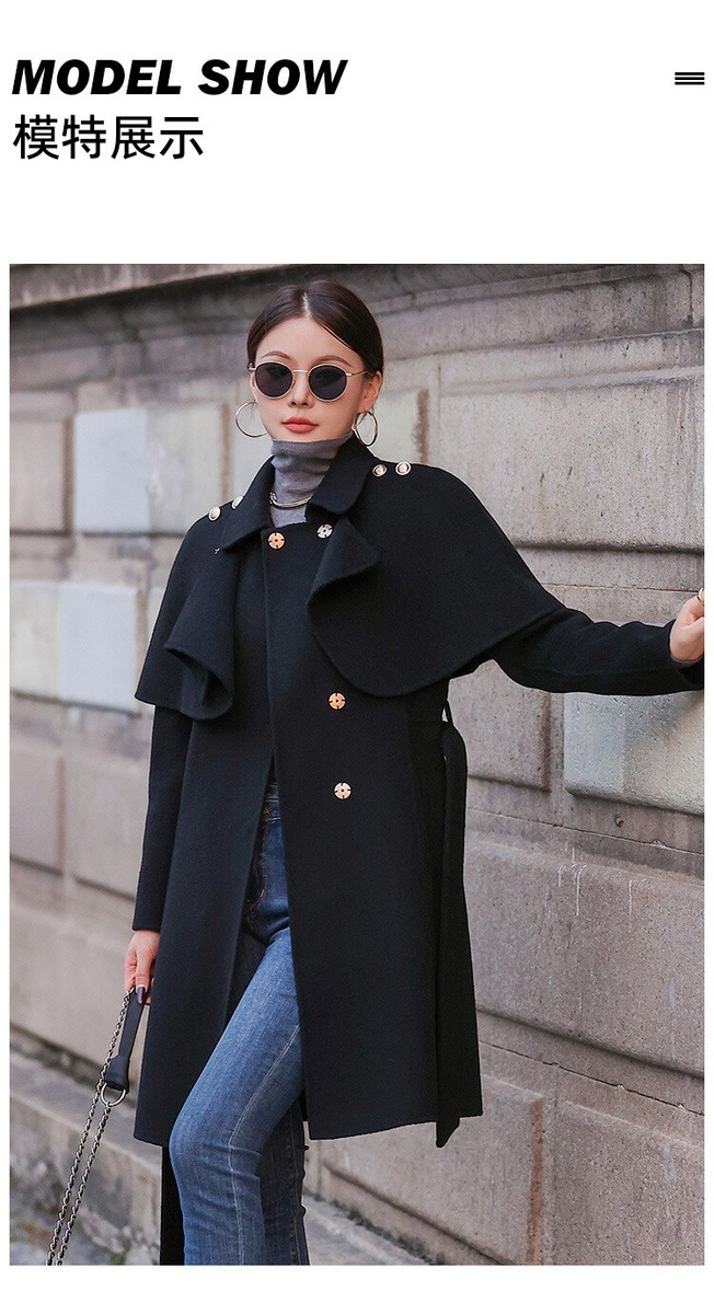New Women's Cape Wool Trench Coat Long Casual Woolen Button