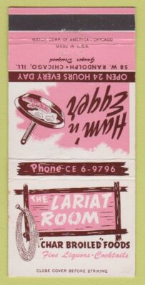Matchbook Cover - Ham n Egger Restaurant Chicago IL Lariat Room 30 Strike