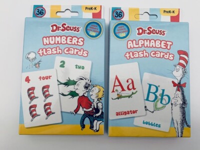 Dr Seuss PreK-K Numbers and Alphabet Flashcards -2 sets, 36 in each set