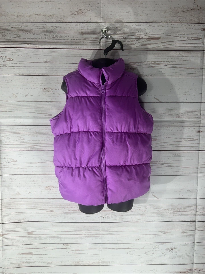 OLD NAVY Purple Puffer Vest Girls Size 6-7 Full Zip up with hand pockets - Image 2 of 4