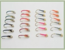 Buzzers, Trout Fly, 24 Goldhead Buzzer Flies Stripe & SBK, Mixed Size 10-14