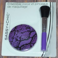 Compact Mirror & Makeup Brush Set Purple Animal Print Sealed