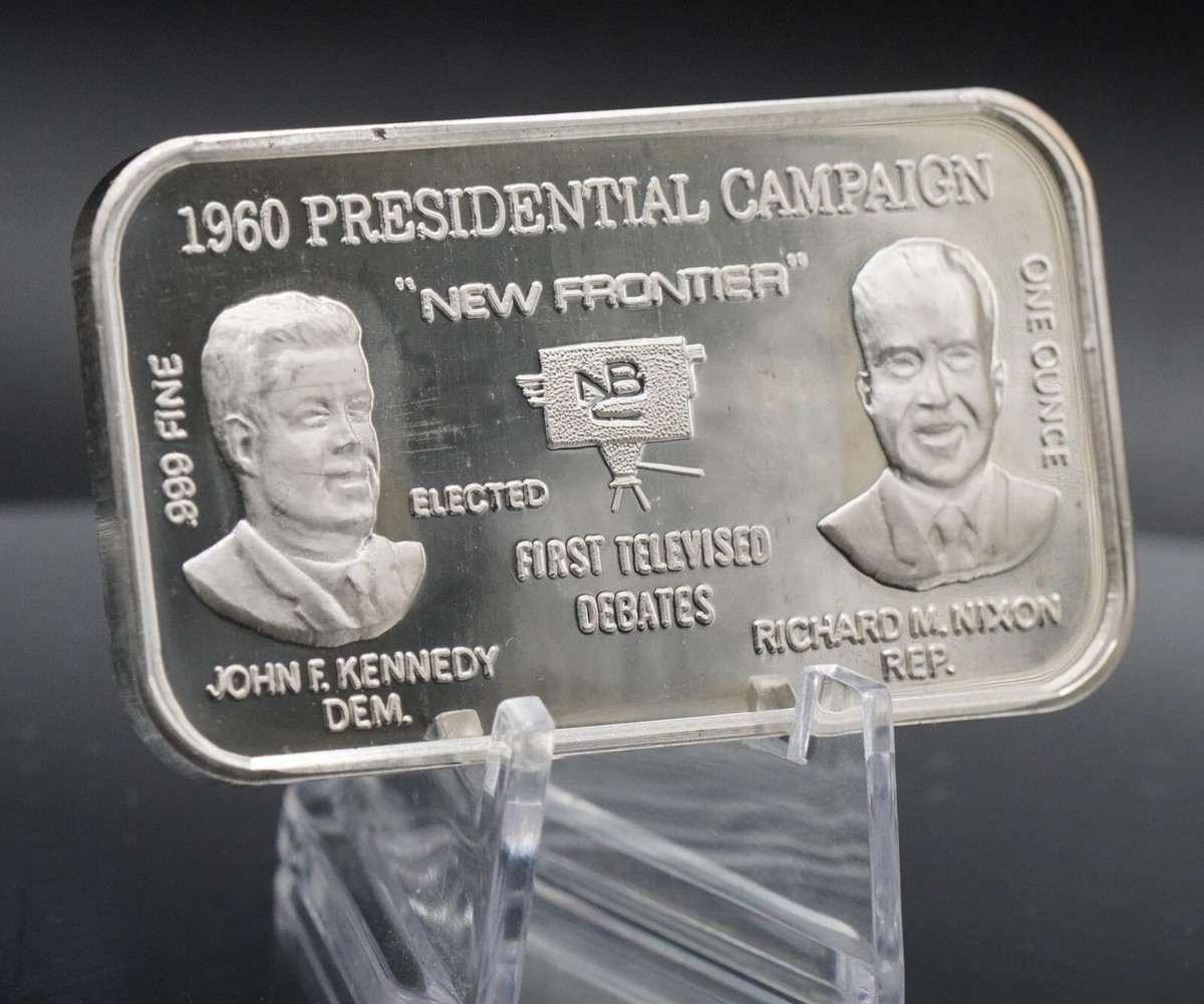 1960 John F Kennedy Richard Nixon TV debate 1oz 999 FINE Silver