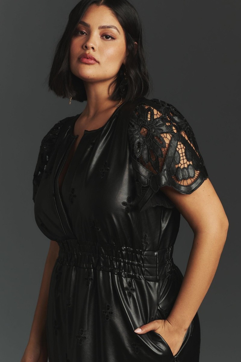 anthropologie black leather dress Somerset Maxi Faux Embroidered Cutwork S NEW RUST Wrenllien Emerald Green Deep Size:7/3XL