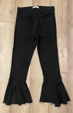 Flying Monkey Black Cropped Flared Jeans-Women's 29-High Rise-Button Fly-Frayed