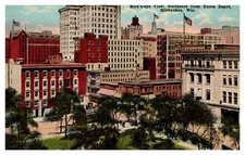 City View From Union Depot Birdseye Milwaukee WI Postcard AD14