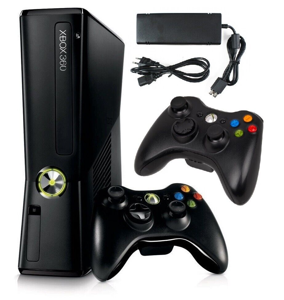 Xbox 360 250gb Hard Drive Slim Console Bundle | 2 Controllers | Cables |  Tested!