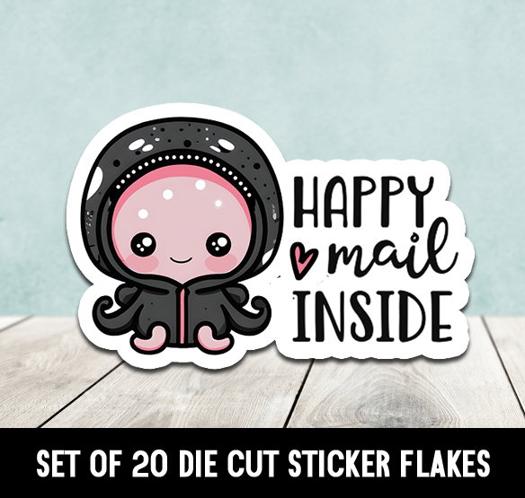 Hoodie Octopus Happy Mail Inside Die Cut Stickers Happy Mail -  Set of 20-image