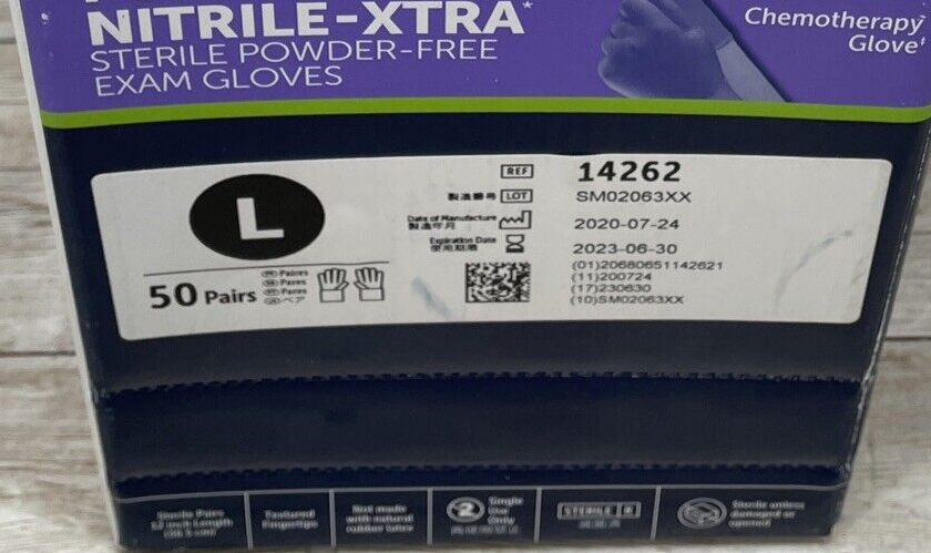 Halyard Purple-XTRA Nitrile STERILE PF Exam Gloves 1 Box Size