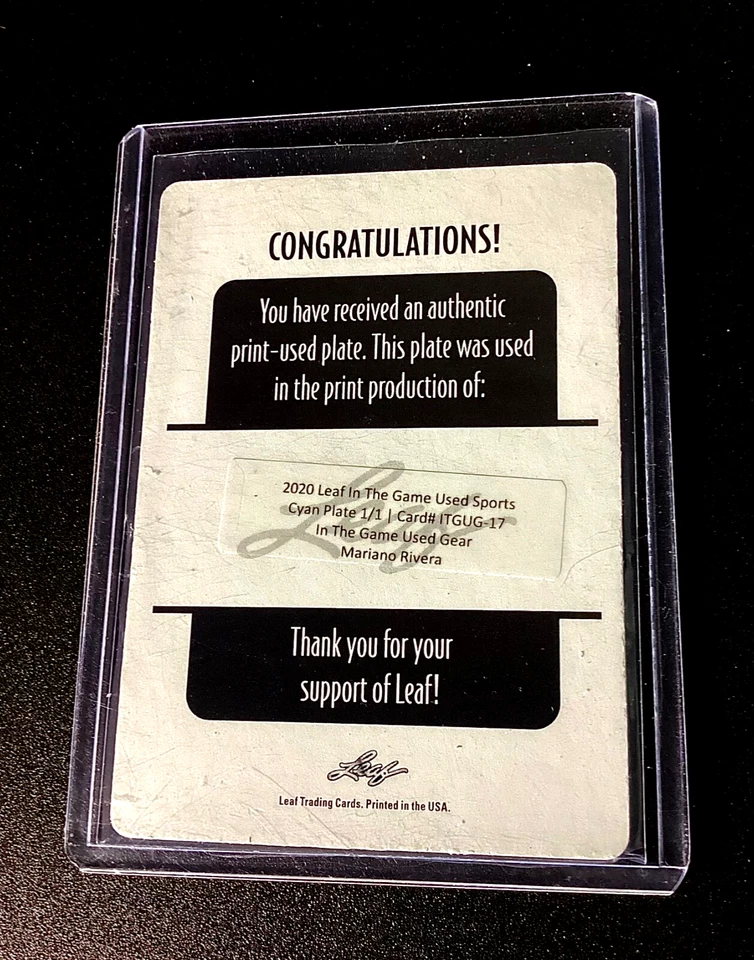 Mariano Rivera 1/1 Hoja Juego Usado Placa de Impresión 2020 Béisbol 1 de 1 Yankees #1 Foto 2 de 4