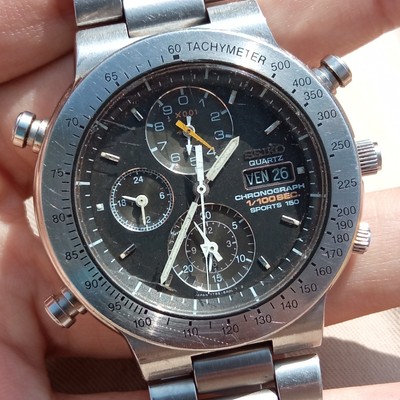 Seiko 7T59-6A00 Chronograph 1/100 SEC Quartz Japan All Steel Watch