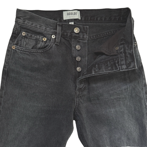 Agolde Lana Jeans Women 24 x 30 Faded Black Straight Leg High Rise Distressed - Picture 7 of 18