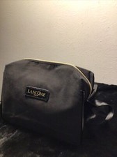 Lancome Black Suede  Charol with Gold Zipper Cosmetic Makeup Travel Bag