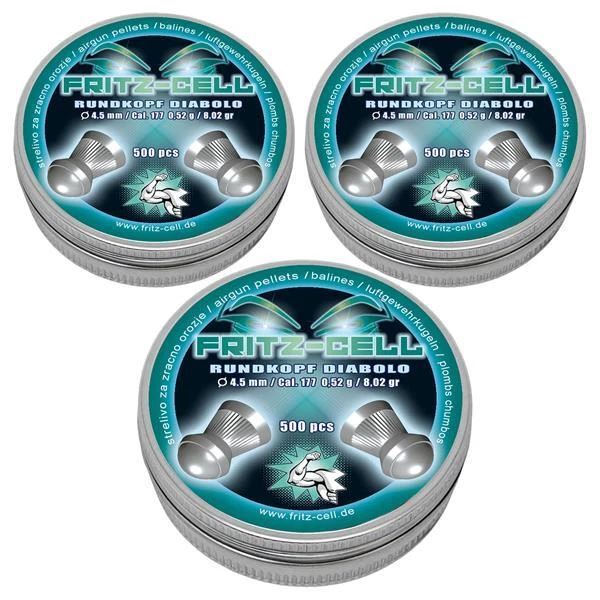 3 x 500 Fritz Cell Rundkopf 4,5 mm Diabolos für Luftgewehr oder Luftpistole