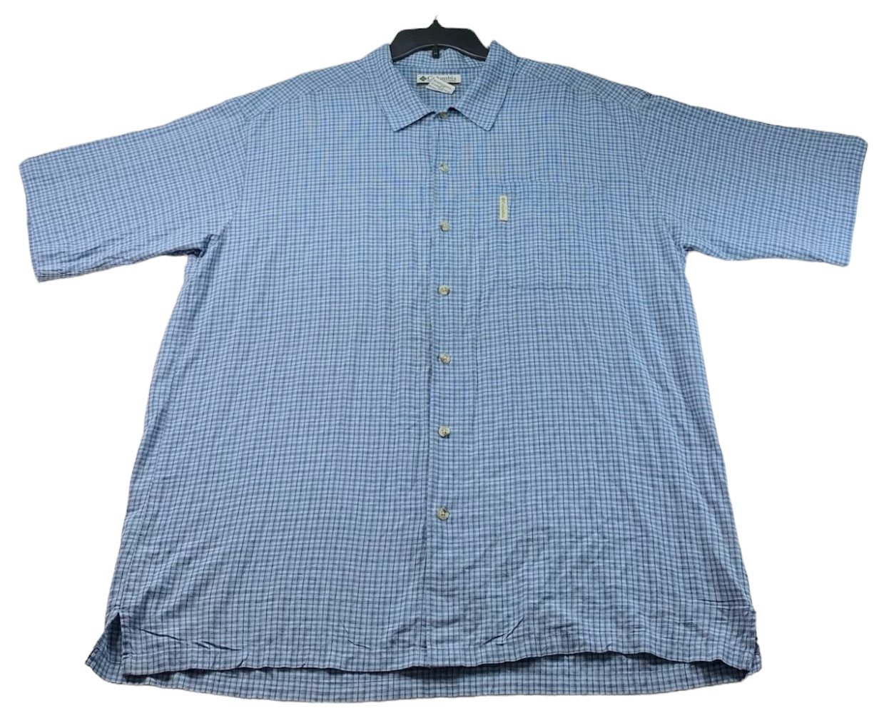 Columbia Casual Button Down Shirt Mens Size XXLarge Blue Plaid Short Sleeve