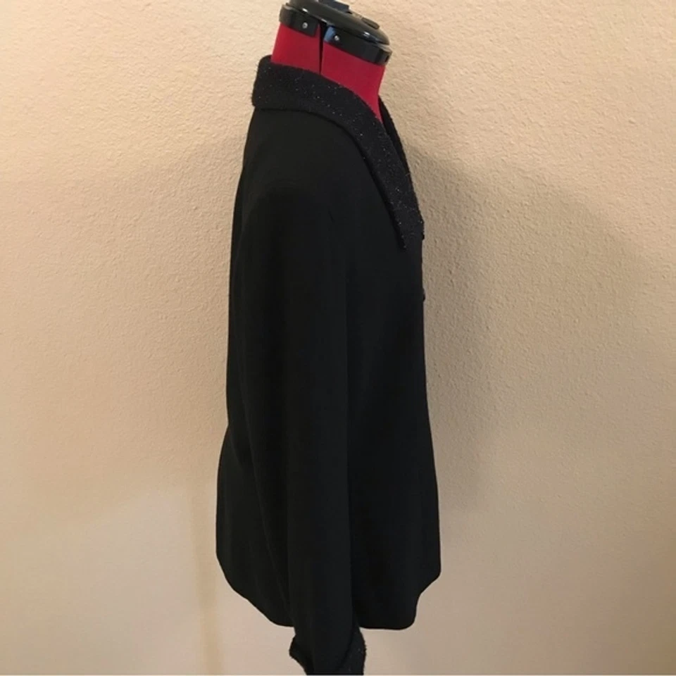 Blazer Kasper ASL para mujer talla 14 negro manga larga botón delantero acento metálico Foto 2 de 4