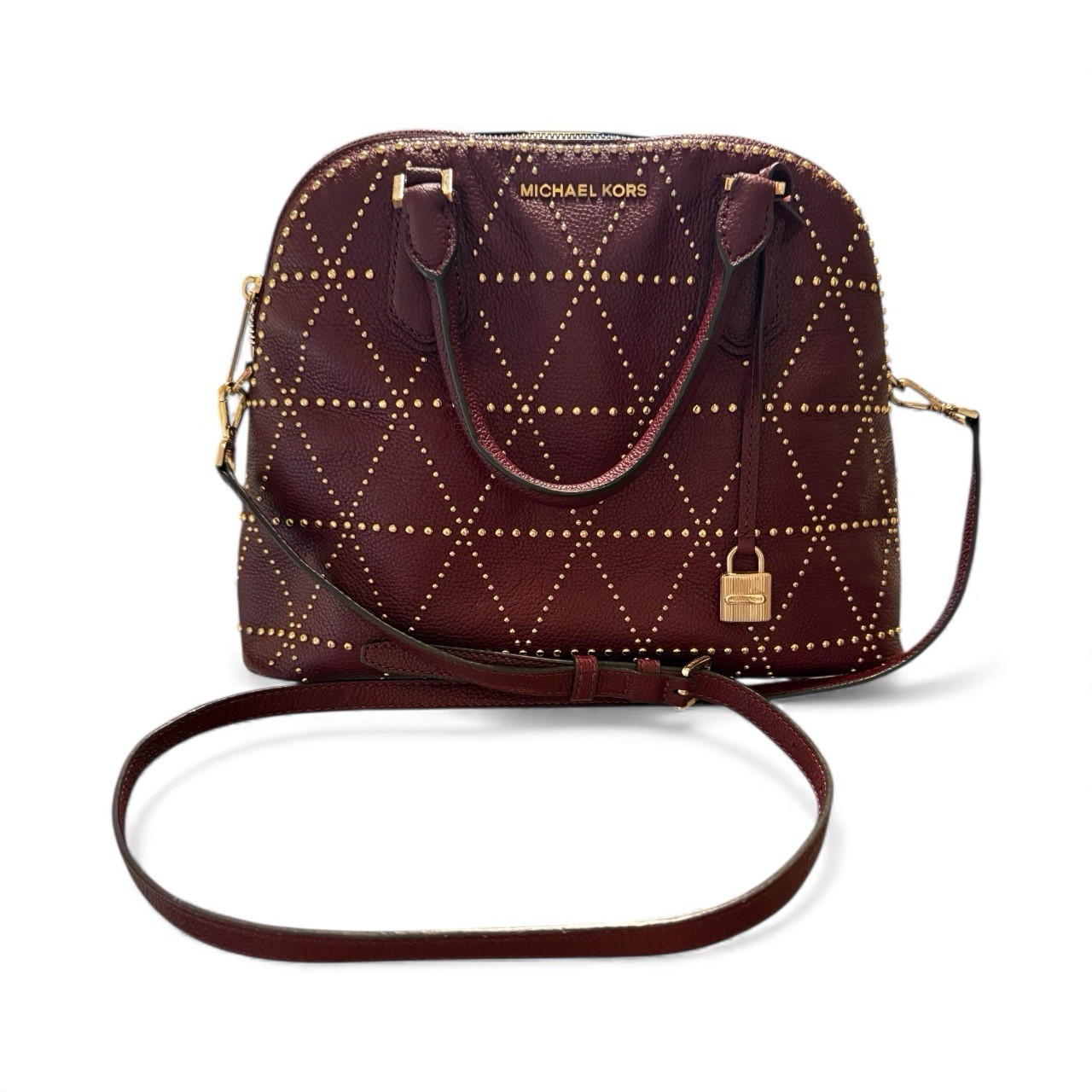 Rare MICHAEL KORS Adele Large Dome Satchel Purse Handbag Merlot Studs $378