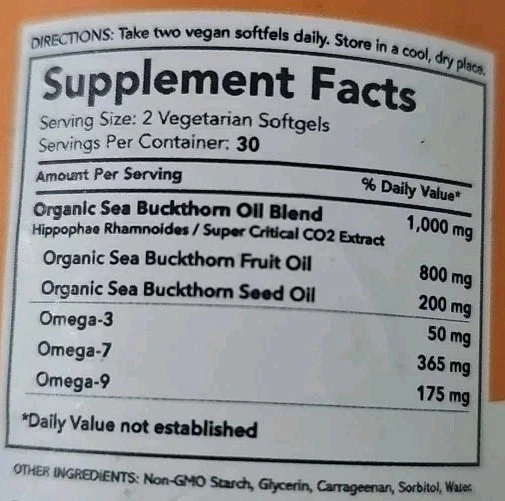 Geles blandos de aceite de espino amarillo SIBU Omega 7, 60 quilates - caducidad 26/09 Foto 2 de 2