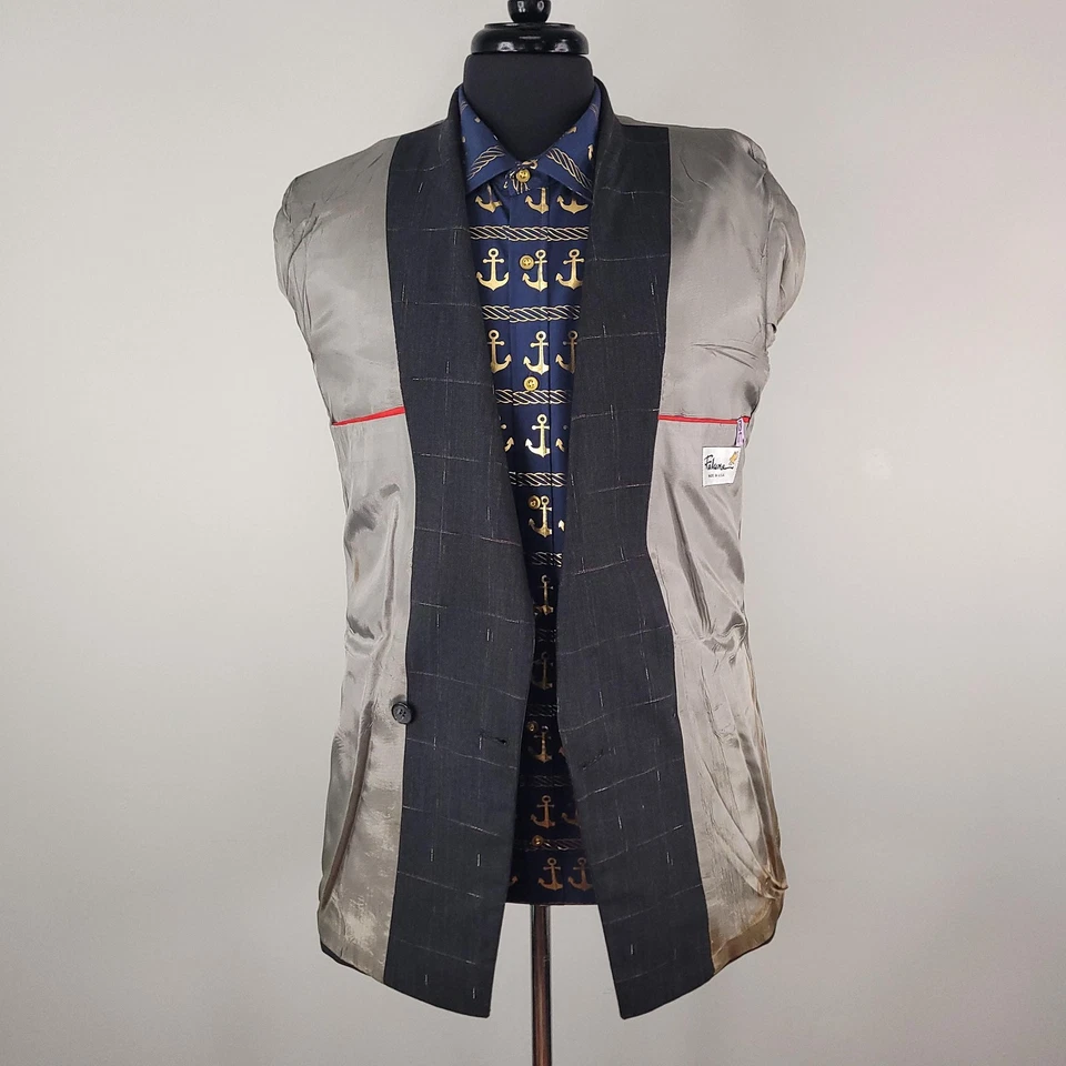 Blazer Falcone para Hombres 36R Gris Doble Pecho Cuadros Mezcla de Lana Chaqueta EE. UU. Foto 4 de 4