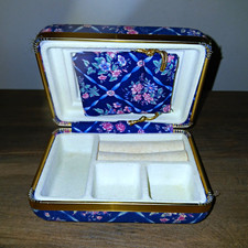 Vintage Mele Fabric Clamshell Travel Jewelry Box w/ Matching Snap-In Mini Pouch