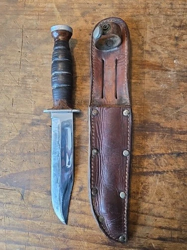 Vintage Military WW2 Ka Bar Commando Fighting Knife With Sheath