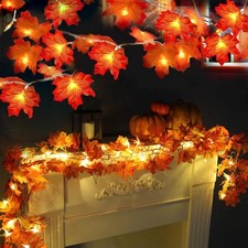Fall Garland Lights 2 Pack 20ft 40 LED Battery Maple Leaf String Indoor Outdoor