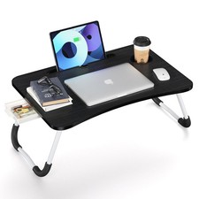 Foldable Laptop Bed Table Tray - Folding Lap Desk with Cup Holder - Black