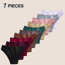 7pcs Women's Seamless Cotton Panties Ladies Low Rise Stripe Underwear Elastic