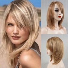 Blonde Brown Highlight Wigs with Bangs 100 Human Hair None Lace Wig