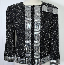 Unique St John Couture textured jacket black off white silver NWOT size 6