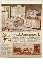 Set of 3 - 60's Bassett Furniture PRINT AD Bedrooms + GE Radio Ad on Back of one