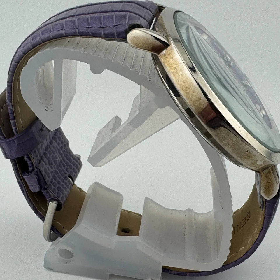 Gossip Quartz Watch Men Silver Purple Leather Band Japan Movt Analog New Battery - Image 3 of 4