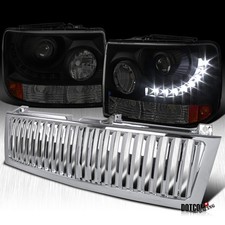Fit 1999-2002 Silverado 2500HD 3500 Smoke LED DRL Projector Headlights + Grille