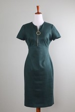 CALVIN KLEIN $119 Solid Green Soft Faux Suede 1/2 Zip Sheath Dress Size 4