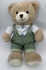 Applause Corduroy Plush Teddy Bear Stuffed Toy Animal Green Overalls