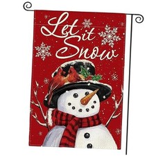 Let It Snow Snowman Snowflake Christmas Garden Flag Garden Size-12 x 18" Red