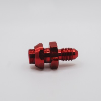 Brake Line Adapter, Bulkhead, 4AN 3/8-24 inverted Flare Male, Aluminum, Red Anod