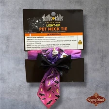 Thrills & Chills Light-up Pet Neck Tie Purple Black Bats Moon Cat Small Dog