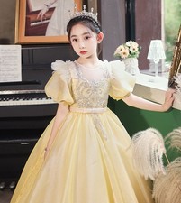 Kids Girl Ball Gown Long dress Puffy Sleeve Princess Party Wedding Frock 64719