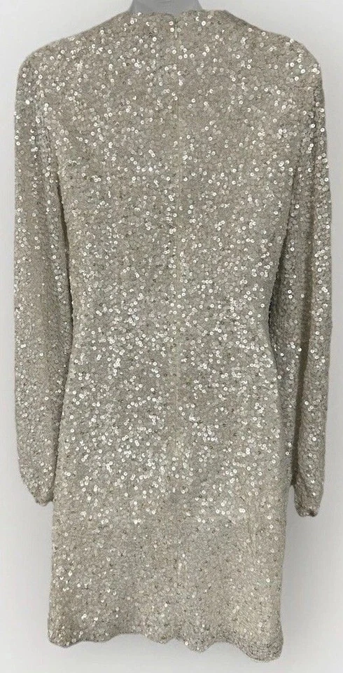 BHLDN Anthropologie Goldie Long Sleeve Sequence Short Mini Wedding Party Dress 4 - Image 3 of 4