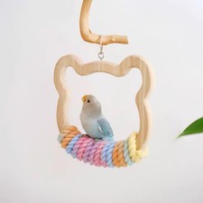 Nopikku Gradient Large Wooden Bird Swing with Colorful Cotton Swing, Rainbow