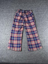 Vintage Healthtex Pants Kids 4 Blue Plaid Flare Elastic Waist Talon Zip 70s
