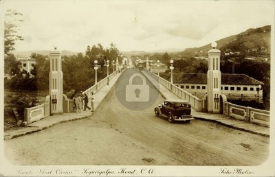 Tegucigalpa Honduras Puente Quel Carias Bridge w Car 1937 RPPC Postcard COPY