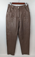 Vintage Together Women's 8 Pants Brown Genuine Leather High Rise Tapered Pants