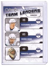 A. Burrows, H. Sedin, R. Luongo 2010-11 O-Pee-Chee Team Leaders Card #TL-29