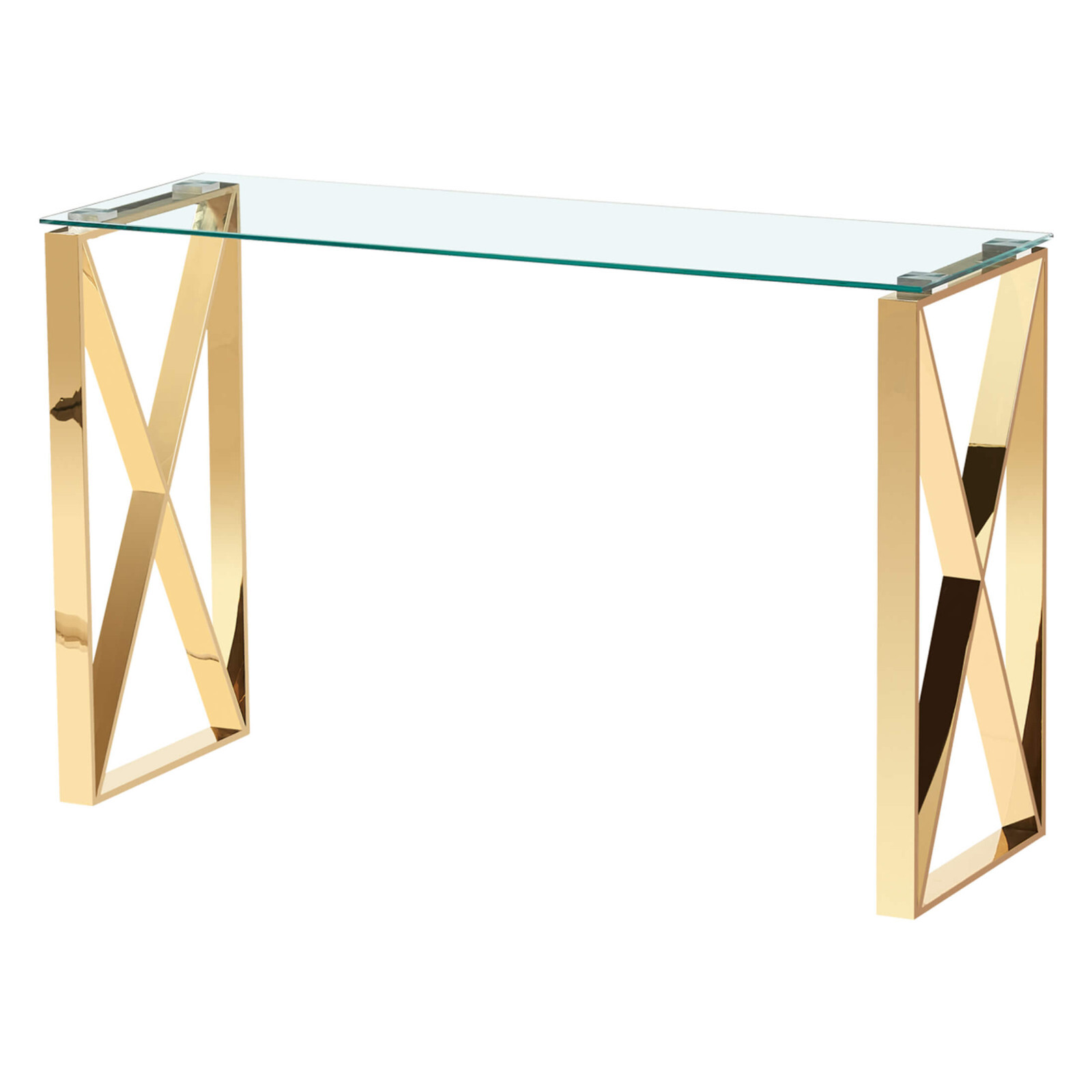 Gold Console Hall Table Display Stand Clear Tempered Glass Top Gold Steel Frame