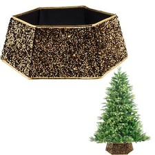 Weihnachtsbaum Kragen Faltbar Ständer Abdeckung Gold Pailletten Rock Baumschmuck 26,8"