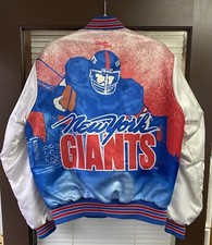 Vintage 90  s NY New York Giants Chalk Line NFL Fanimation Satin Bomber Jacket CL