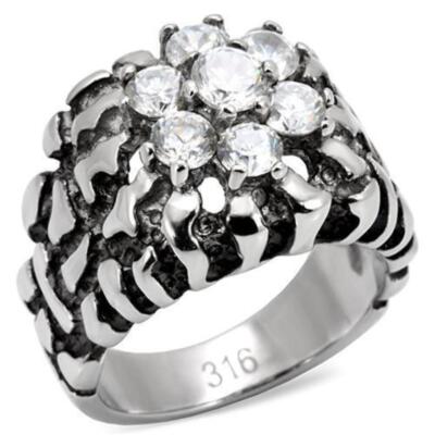 Anillo Color Plata Para Hombres de Acero Inoxidable Diamantes en Pepita